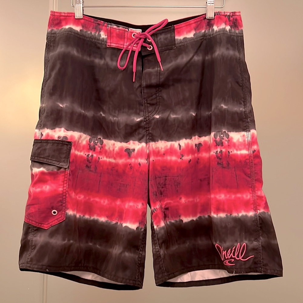 O’Neill Men’s Board Shorts, Black and Pink Tie Dye, 34, Excellent Condition